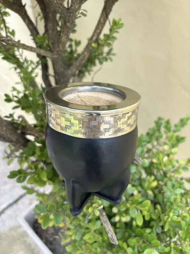 Mate Imperial Uruguayo De Alpaca Rupestre Bombilla Negro