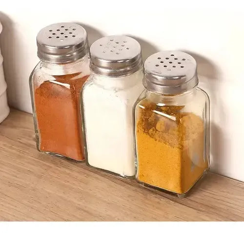 Salero Pimentero Especiero Mesa Vidrio Tapa Rosca Acero Liso