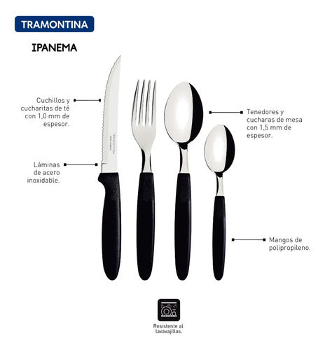24 Cubiertos Tramontina Ipanema Acero Inox Pvc Negro Caja