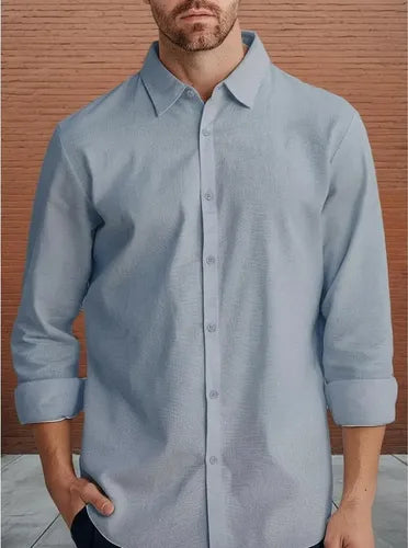 Camisa Para Hombre Cuello Americano Manga Larga Genérica