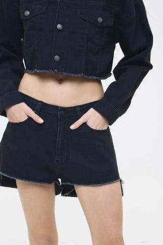 Short Jean Square Cher Mix De Mujer Algodón Negro 24