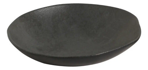 Plato Hondo Cerámica Gres 21,2cm Gris Oscuro Simil Piedra X6