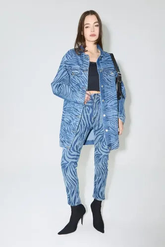 Jean Slim Zebra Azul Chermix De Mujer Algodón Azul 22