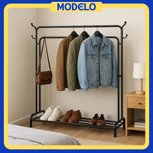 Perchero Doble Shalt 1.5m Clásico Acero Y Plástico Color Negro
