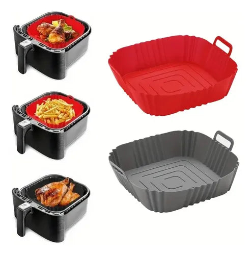 Molde Bandeja Silicona Cuadrado Freidora Negro