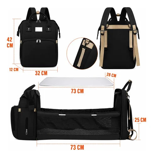 Mochila Bolso Maternal con Cambiador y Cuna 3 en 1 Liso Negro · 17335 · foto 05