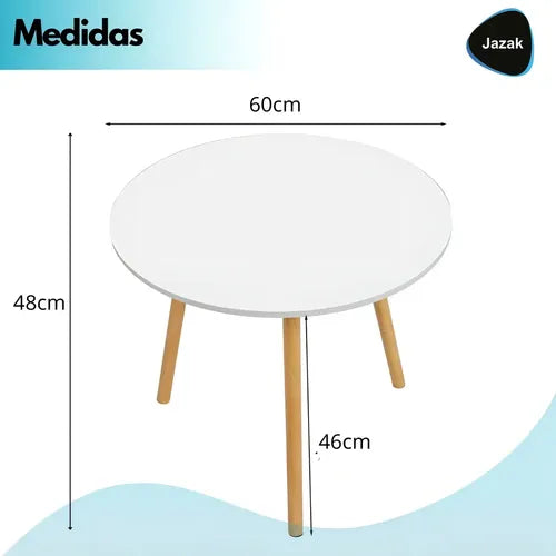 Mesa Auxiliar Ratona Jazak / Redonda / Blanca Nórdica / Patas Madera / Living Comedor Sala Café / Diseño Elegante / Moderna Minimalista / Mide 60x48cm / Mesa De Centro Arrime / Fácil Armado Blanco