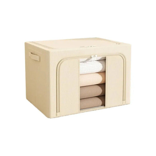 Caja Canasto Organizador Xl Con Cierre Organización Frazada Acolchado Beige Craco