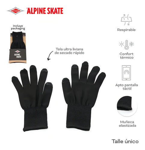 Guantes Alpine Skate Touch Táctil Térmicos Moto Negro