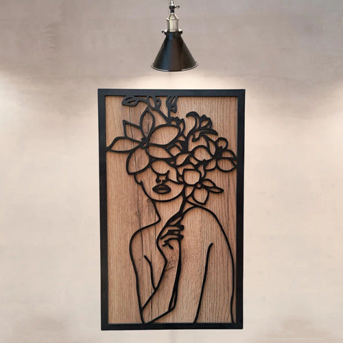 Cuadro Madera Silueta Mujer Flores M38 Deco Hogar 50x30 Cm