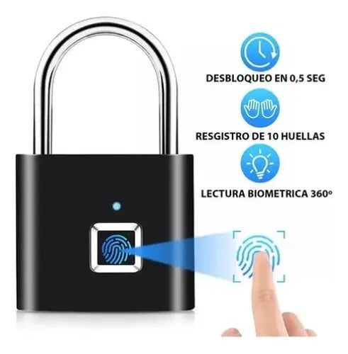 Candado Inteligente Recargable Huella Digital Bluetooth Antirrobo Negro · 18944 · foto 04