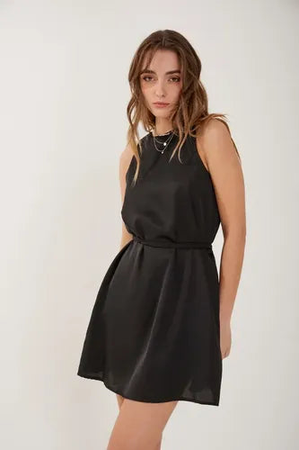 Vestido Corto Para Mujer Seda Sin Mangas Fedra Rimmel Negro