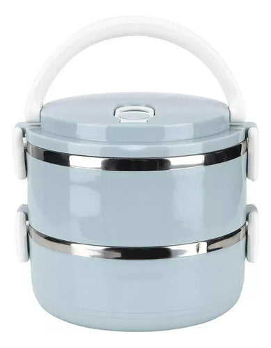 Lunchera Acero Inoxidable Doble 1,4l Celeste 2 Pisos
