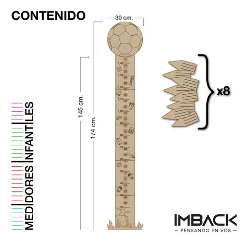 Medidor Altura Infantil 145cm Cuadro Madera Futbol Chicos