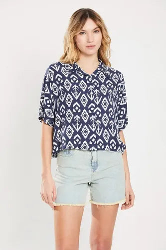Camisa Liviana Fresca Geometrica Poplin Rayon Koxis Mujer
