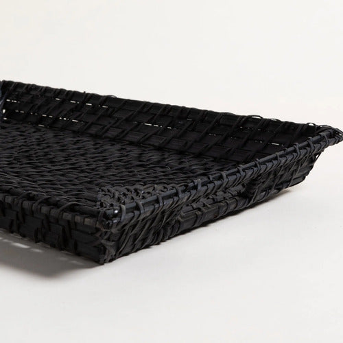 Bandeja Rectangulares De Madera Bamboo Rattan Vinh 41,5 X 31 Negro