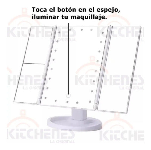 Espejo De Belleza Tocador Plegable De Tres Caras Con Luz Led Blanco