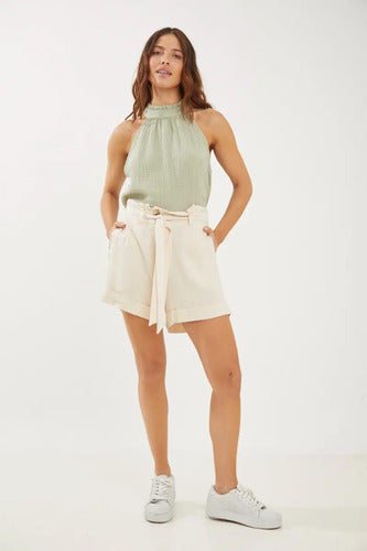 Short De Lino Con Lazo Rimmel Crudo S