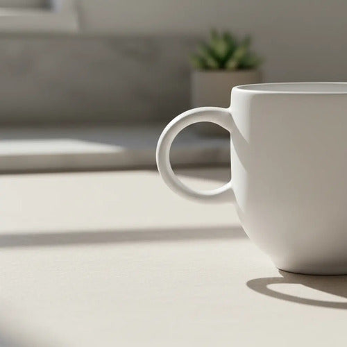 Taza Y Plato X6 Cerámica Gres Blanco Tiza Estampa Azul Taza