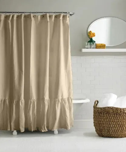 Cortina De Baño Tusor 100% Algodón Super Beige Lisa