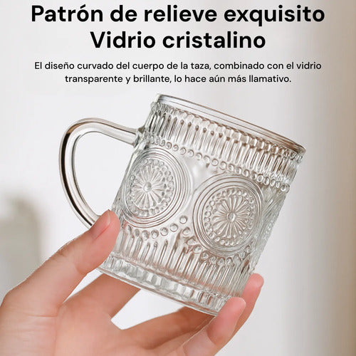 Set X2 Tazas Vidrio Labrado Arabesco 250 Ml Vajilla Vintage