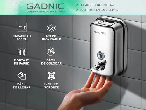 Dispenser de Jabón Líquido Gadnic 800ml Baño Cocina de Pared Color Plateado · 18781 · foto 02