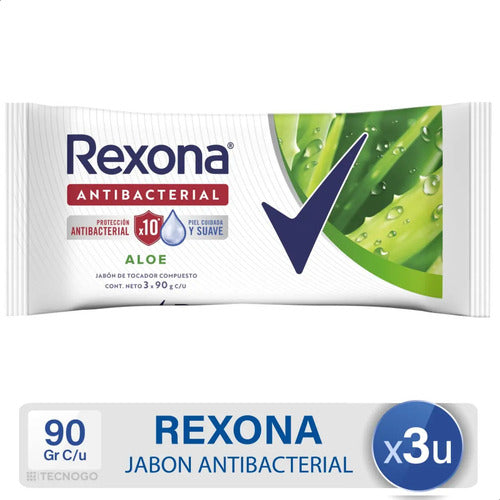 Jabon En Barra Rexona Antibacterial Aloe 3 Un X 90 Gr