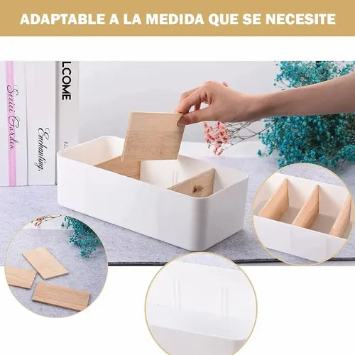 Organizador Multiuso Blanco 4 Divisiones Madera Casa Oficina