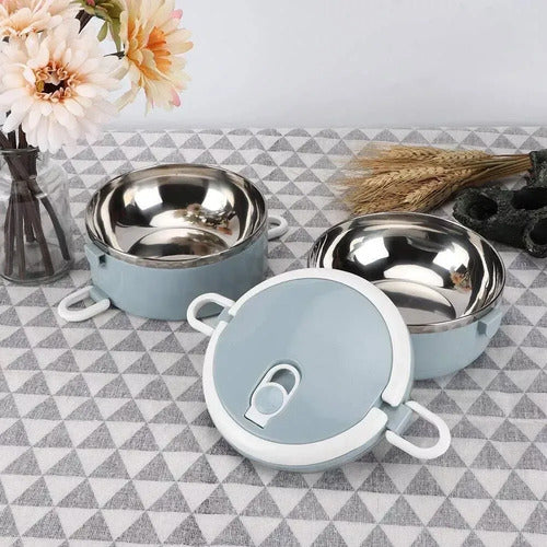 Lunchera Acero Inoxidable Doble 1,4l Celeste 2 Pisos
