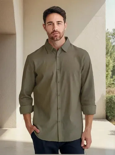 Camisa Para Hombre Cuello Americano Manga Larga Genérica