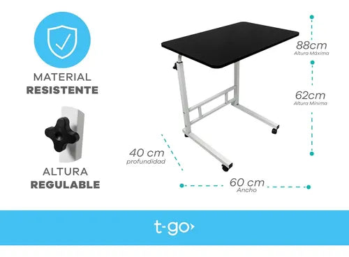 Mesa Con Ruedas Multifuncion Regulable Ideal Notebook Comer Negra Veteada
