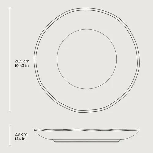 Platos Playos X6 De Cerámica Gres Blanco Rústico 26,5cm
