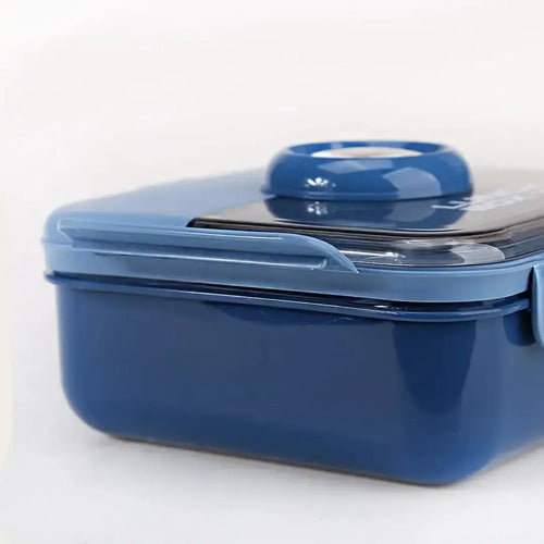 Taper Con Tapa Hermetico Antiderrame Vianda Lunchera Escolar Azul