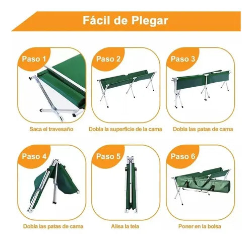 Catre Plegable de Camping Militar 190x62x42cm Verde · 16905 · foto 04