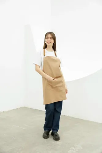 Delantal Maderero Deco Cruzado Gabardina Camel Cruzado