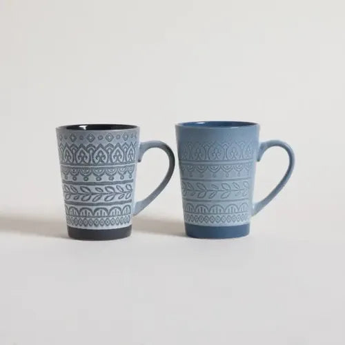 Jarro Taza Mug Nepal Alto Azul Y Gris Cerámica 473ml X 2 Uni Azul Acero Nepal Recto