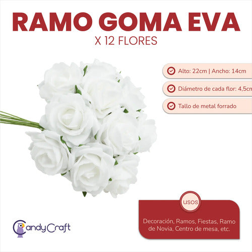 Ramo De Goma Eva 12 Flores Artificiales Centro De Mesa Blanc