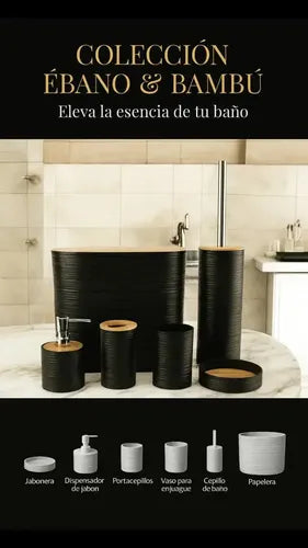 Set Baño Accesorios Juego 6 Piezas Bambu 5003 Negro · 19239 · foto 02