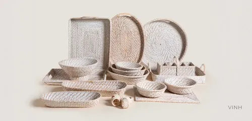 Cubiertero Bamboo Y Rattan Organizador Cubiertos 35 X 25 Cm Blanco