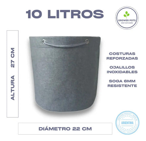 Maceta Autopoda Gris 10l Gris Contenedor Geotextil 10l