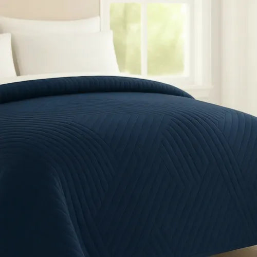 Colcha Cubrecamas Cover Liso Eco 1 1/2 Azul Y Blan