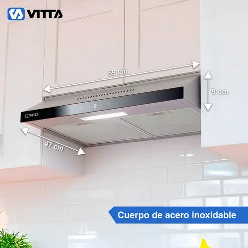 Extractor Purificador Cocina Vitta Panel Digital De Vidrio Acero Inoxidable 60cm 2 En 1