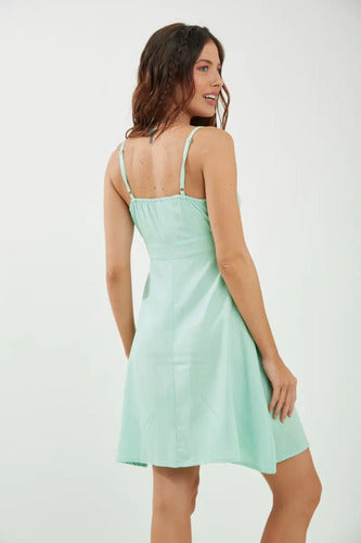 Vestido Corto De Lino Hebilla Cruzada Escote V Rimmel Verde