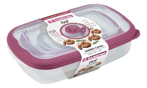 3 Tapers Contenedores Rectangular Plastico Sanremo Flor Color Violeta