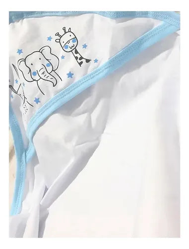 Manta Recibidora con Capucha de Algodón para Bebé 70x65 cm Celeste Animalitos · 18306 · foto 03
