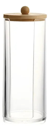 Organizador Acrilico Tapa Bambu Algodon Maquillaje 18x7cm Transparente