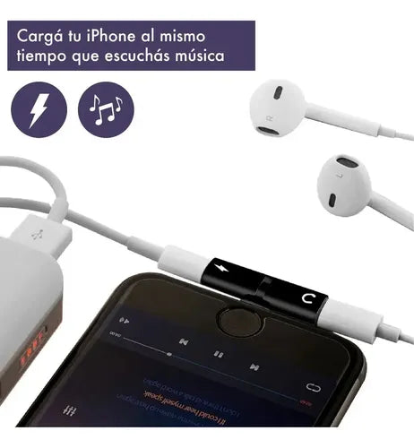 Adaptador 2 En 1 Splitter Carga Audio Para iPhone Rojo