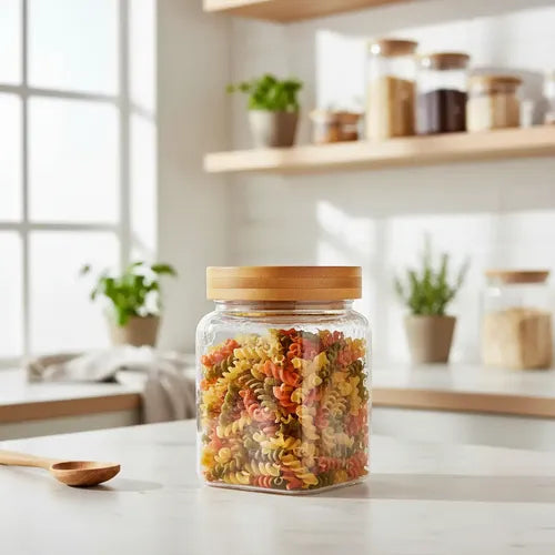 Frasco Vidrio Organizador Cocina Tapa Bambú Hermética 1300ml Bambú