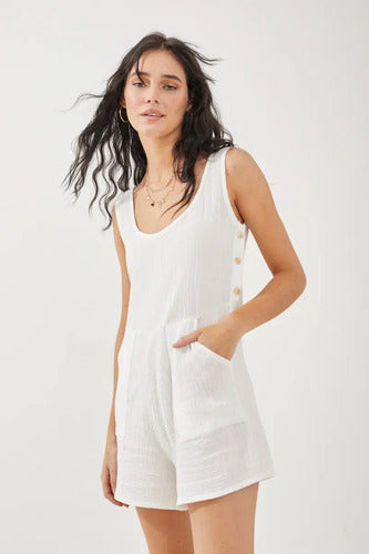 Mono Enterito Corto Rimmel Thais Mujer Bolsillos Blanco S