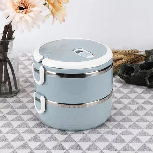 Lunchera Acero Inoxidable Doble 1,4l Celeste 2 Pisos